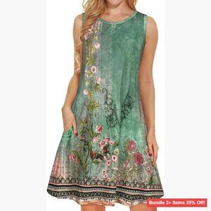 Floral Sundress with Pockets Sleeveless Loose Fit Summer Casual Dress